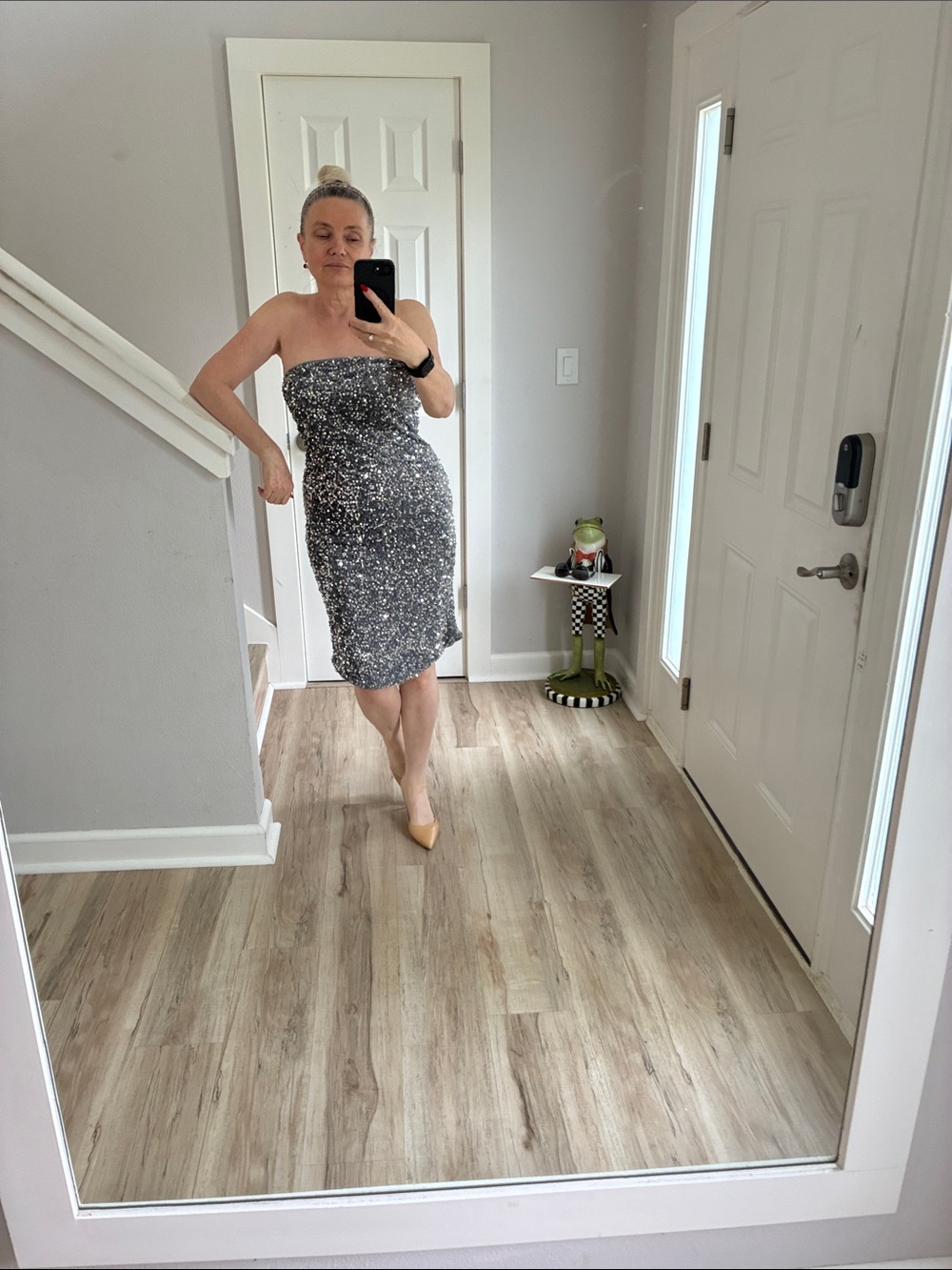 Noisy May Silver Sequin Strapless Sheath Dress